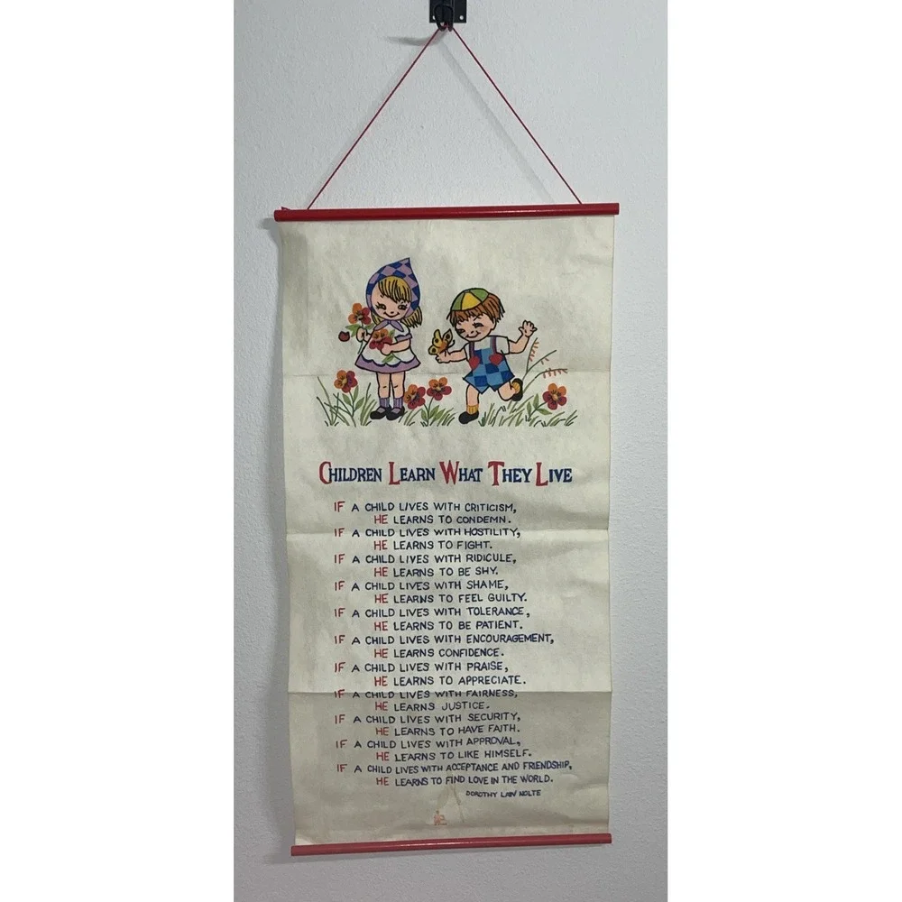 1963 Dorothy Nolte Felt Banner‎ Children Learn What They Live Banner Vintage